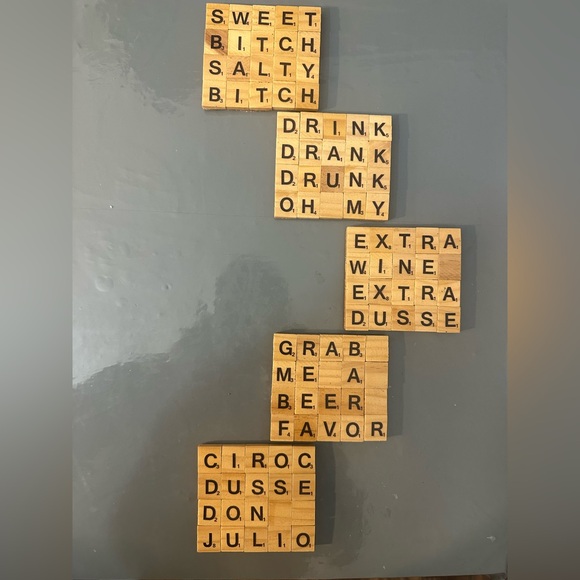 Other - Wooden Scrabble Coasters Set